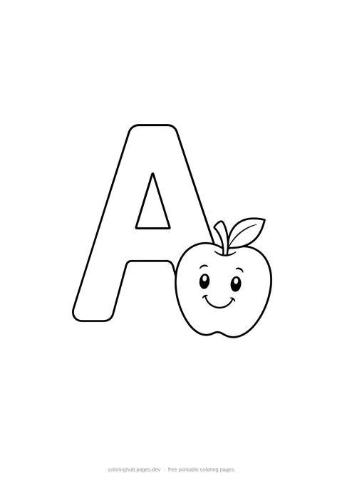 A is for Apple coloring page preview