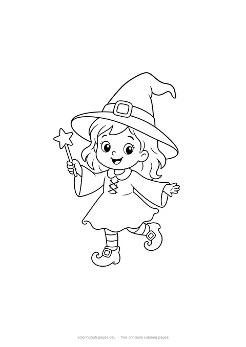Cute witch with a hat – free printable halloween coloring page for kids