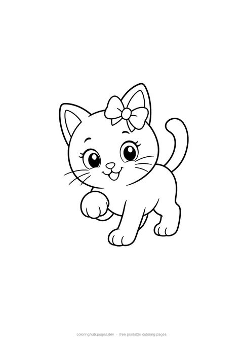 Black cat with a bow – free printable halloween coloring page for kids