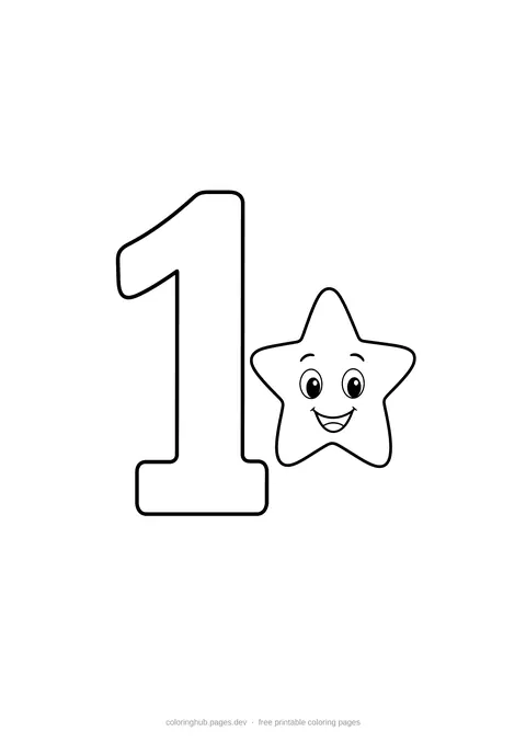 Number 1 and Star coloring page preview
