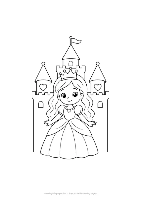 Princess at the Castle coloring page preview