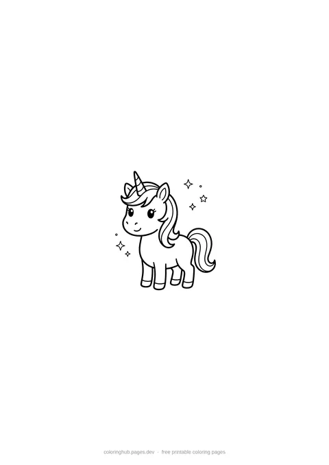 Friendly unicorn with rainbow coloring page preview